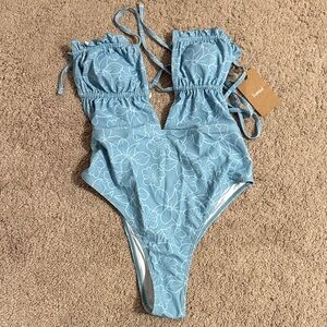 Blue Floral Women Swim One Piece